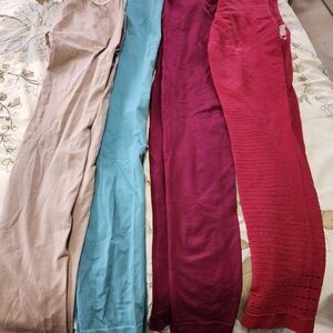 Gymshark Tan, Blue, Purple, and Red Leggings Set